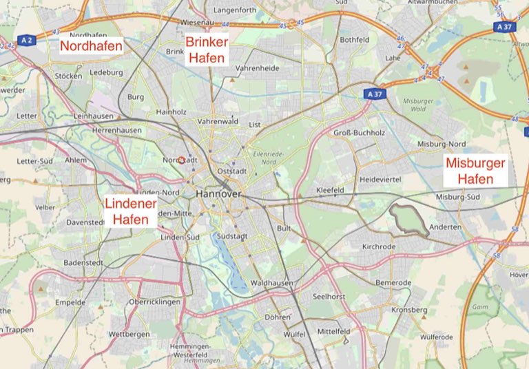 Karte Häfen in Hannover