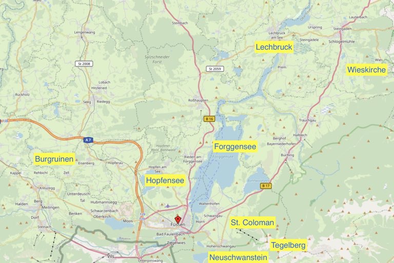 Karte Ausflugsziele im Allgäu